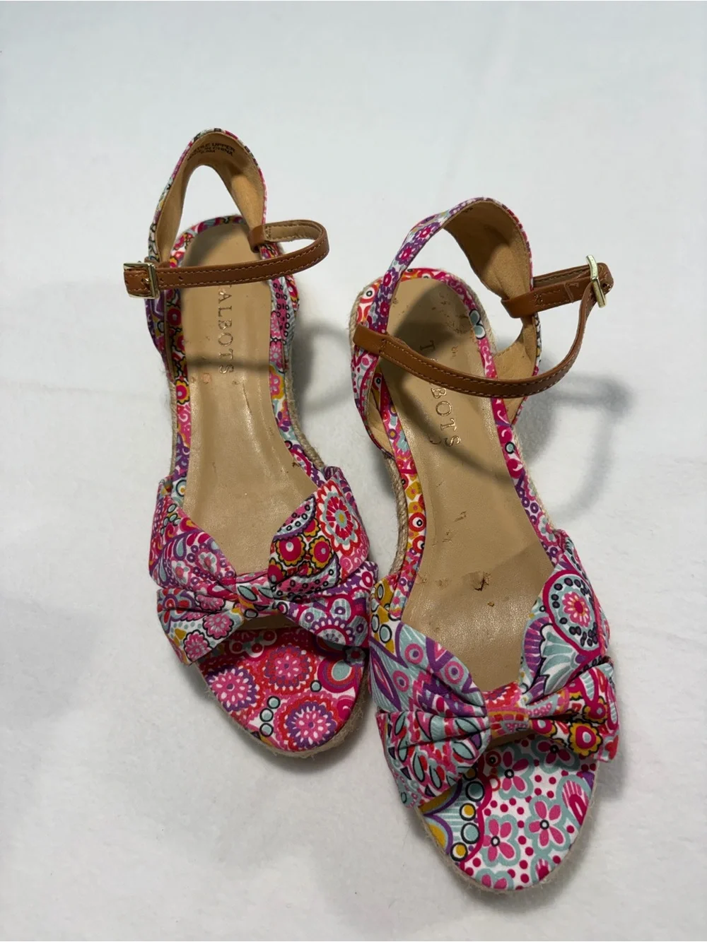 Talbots Women's Pink Patterned‎ Knot Espadrille Wedge Sandals